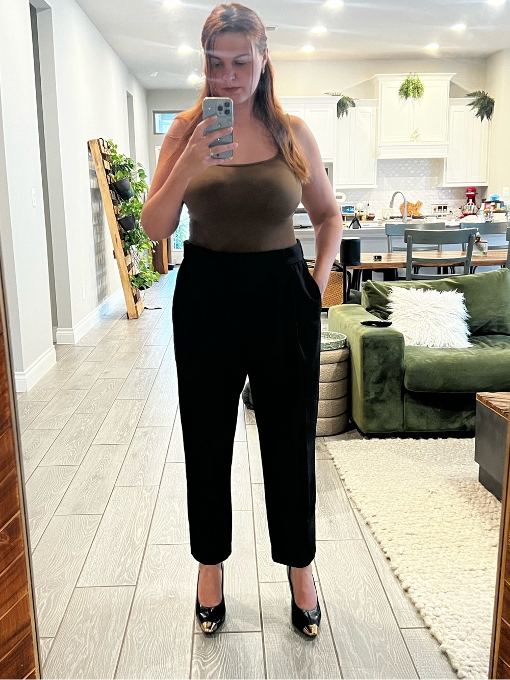 H&M Black High-Waist Straight-Leg Ankle-Length Trousers Pants PLus Size